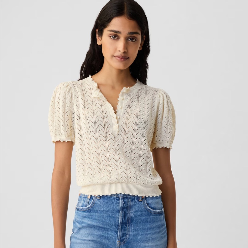 Doen x Gap Pointelle Sweater Top Cream Sz M
